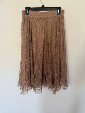 O2 Collection Tan Lace Midi Peasant Skirt Size Small